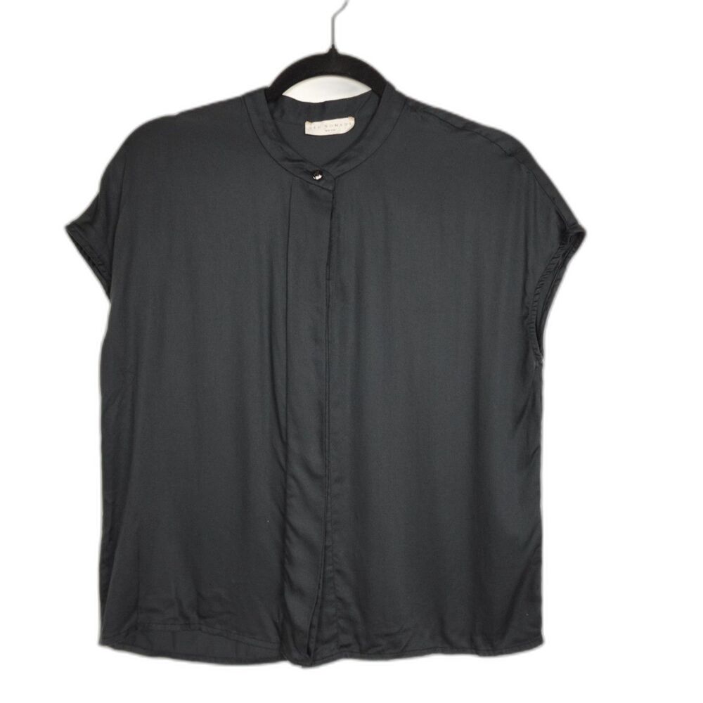 Boxy Button Down Crop Top Blouse Womens Top Size XS Black